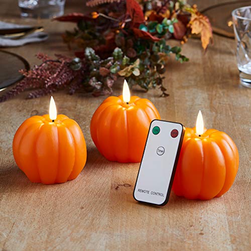 Lights4fun 3er Set TruGlow® LED Kürbis Kerzen mit Fernbedienung und Timer Orange batteriebetrieb Herbst Deko Orange Kürbis von Lights4fun