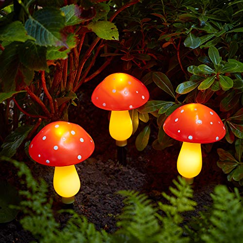 Lights4fun 6er LED Solarleuchte Pilze Solar Lichterkette Fliegenpilze warmweiß Solarleuchten Pilz Garten Leuchten Solar Lichterkette Pilze Mushroom Lamp von Lights4fun