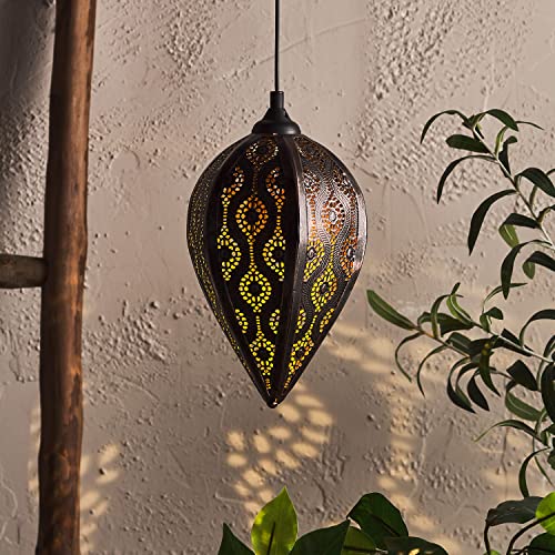 Lights4fun LED Solar Hängeleuchte Metall Teardrop Marokkanisch Solarlaterne Hängend Wasserdicht Garten Balkon Patio von Lights4fun