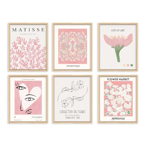 Lilbitty 6 Stück Rosa Blumenmarkt-Wandkunstdrucke, abstrakte Matisse-Wanddekoration, ästhetisch, bunte Ausstellungsposter, Wandkunst, Blumenbilder (20 x 25 cm) von Lilbitty