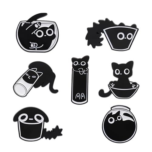 Lilbitty 7 Stück Schwarze Katzen-Emaille-Anstecknadeln für Frauen und Mädchen, niedliche Tier-Emaille-Brosche für Jacken, verspielte Katzen-Emaille-Brosche, Abzeichen von Lilbitty