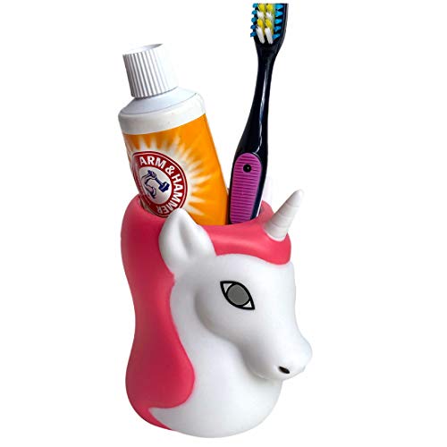 Lily's Home Zahnbürstenhalter für Kinder, aus langlebigem Silikon, leicht zu reinigender Zahnbürsten- und Zahnpasta-Halter, Zahnbürstenhalter für Badezimmer [Einhorn] von Lily's Home