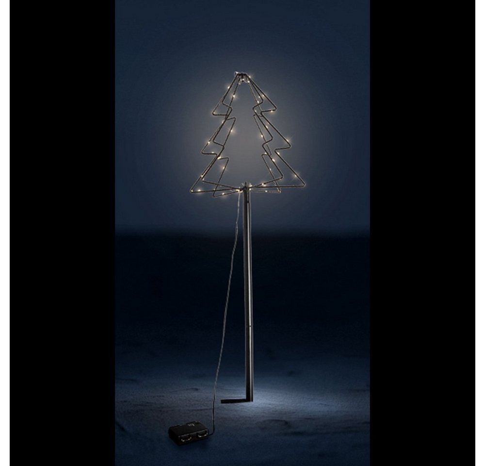 Linder Exclusiv GmbH LED-Lichterkette 3D Baum oder Stern aus Metall mit 52 LEDs warmweiß Dekoration, 6/18 Stunden Timer, mit Erdspieß, freistehend, Schwarz von Linder Exclusiv GmbH