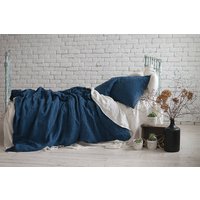 Leinen Bettbezug Navy Blau Gewaschen Bettwäsche Maßanfertigung von LinenCom