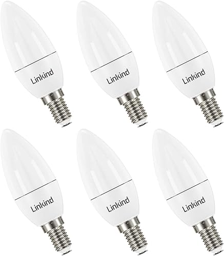 Linkind Dimmbar E14 B35 Kerzenlampe 5W, ersetzt 40 Watt, 5000K Tageslichtweiß 470lm Kerzenform E14 LED Birne, AC 220-240V, 6 Stück von Linkind
