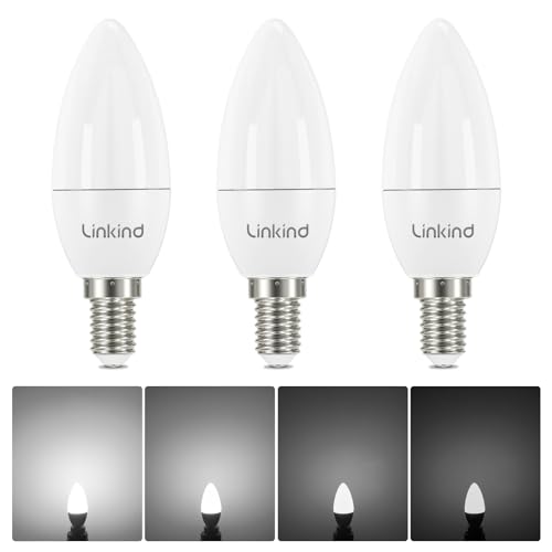 Linkind Dimmbar E14 LED Kerze Lampe Kaltweiß 5000K, 5W ersetzt 40W Glühlampen, 470 Lumen B35/C35 E14 Kerzenlampe mit 280° Strahlwinkel, Kein Flackern, 3 Stück von Linkind