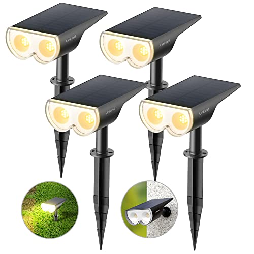 Linkind LED Solar Gartenlampen, StarRay 650LM Licht-Sensorik Solarleuchten, 3000K Warmweiß Solarlicht, IP67 Wasserdicht Außenwandleuchte, 3 Modi Solarstrahler Außenbereich, 4 Stück von Linkind