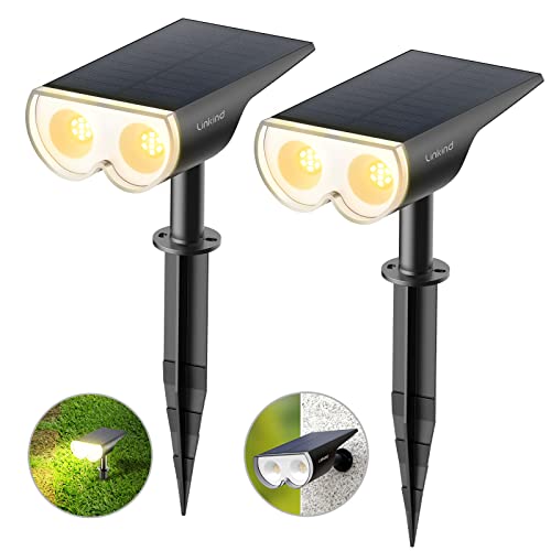 Linkind LED Solarlampen StarRay, Dusk to Dawn Licht Sensorik Solarleuchte, IP67 wasserdicht Außenwandleuchte, 650lm 3000K Warmweiß Solar Wegbeleuchtung Strahler für Garage Eingang, 2er Pack von Linkind