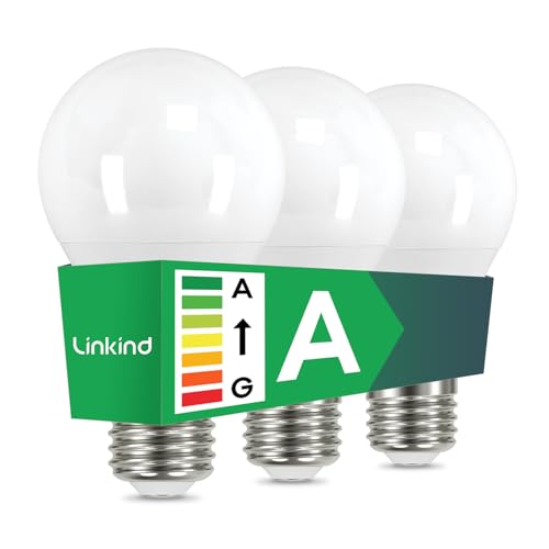 Linkind Ultra-effiziente E27 LED Lampe 1521LM, 7,2W ersetzt 100W, 4000K Neutralweiß mit Energieeffizienzklasse-A, 50,000 Std. Lebensdauer, Nicht Dimmbar A60 E27 Energy-Saving Bulb, Matt, 3 Stück von Linkind