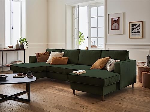 Lisa Design Jake – Wohnlandschaft U-Form – 7-Sitzer – mit Schlaffunktion und Bettkasten – aus Cord Grün von Lisa Design