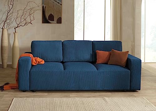 Lisa Design Livy - 3-Sitzer Schlafsofa - mit Bettkasten - aus Cord Schieferblau von Lisa Design