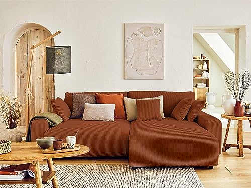 Lisa Design Pivoine – Ecksofa beidseitig montierbar– 4-Sitzer– Schlaffunktion mit Bettkasten – aus Cord Terrakotta von Lisa Design