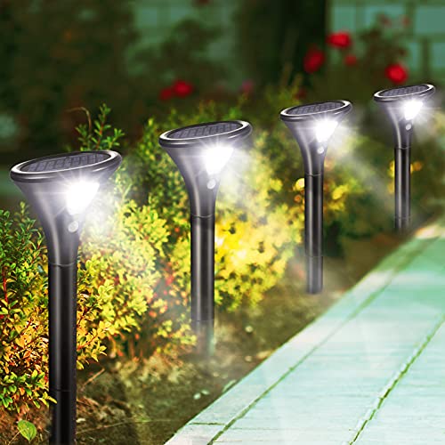 Litake Solarlampen für Außen 4 Stück， Solar Gartenleuchte 2 Modi Solarleuchten mit Bewegungsmelder Wegeleuchte IP65 Wasserdichte Auto Ein/Aus Landschaftslichter Aussenlicht für Garten/Patio/Rasen/Pfad von Litake