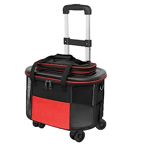 Liuyoyo Katzentransportbox mit Rollen, Haustiertransportbox für Katzen, Hunde, Tragbarer Haustier-Trolley, Kleine Hundetransportbox, Atmungsaktive Hunde- und Katzentransportbox mit Rollen,(Rot) von Liuyoyo