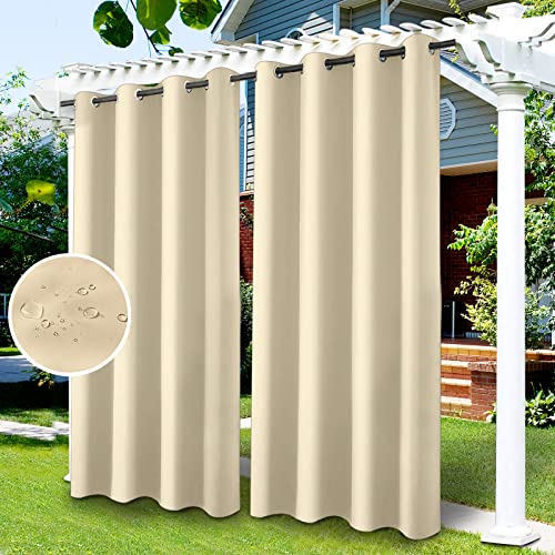 LiveGo Outdoor Vorhänge Wasserdicht, Verdunkelungsvorhang mit Ösen, Vorhang Blickdicht für den Gartenlaube, Schiebetür, Privatsphäre Wärmeisoliert(Beige,1 PCS, 52" Wx108 L) von LiveGo