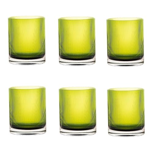 Livellara Milano Set mit 6 grünen Tumbler aus Glas der Linie Rigatino, frisches und zeitgenössisches Design, ideal für kalte oder heiße Getränke von Livellara MILANO