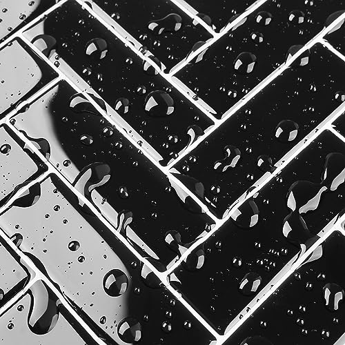 Livelynine Klebefliesen Küche 3D Schwarz 32 Stück Fischgräten Fliesenaufkleber Badezimmer Wasserfest 30.5x30.5CM Fliesen Selbstklebend Schwarz Küchenrückwand Selbstklebend Wandfliesen Bad Fliesenfolie von Livelynine