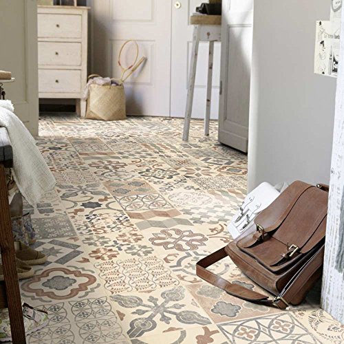 livingfloor® PVC Bodenbelag Shabby Retro Fliesenoptik Mediterran Natural 2m Breite, Länge variabel Meterware, Größe:15.00x2.00 m von Living Floor