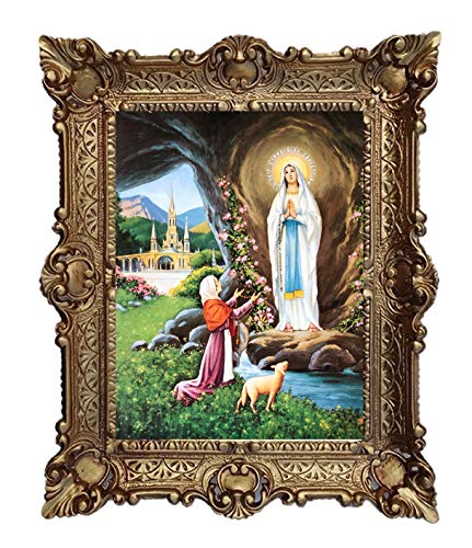 Lnxp Gemälde Mutter Maria Lourdes Jungfrau Madonna Ikonen Heiligenbild mit Rahmen 56x46 cm Religiöse Bilder heilige Maria Bild (Gold) 50B von Lnxp