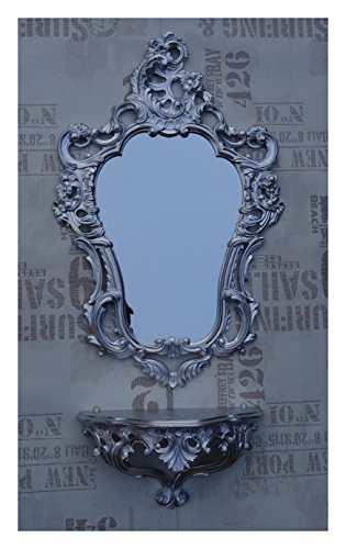 Lnxp 2-teiliges Set in Silber bestehend aus Wandspiegel + Wandkonsole Oval Barock Antik 50x76cm Flur Eingangsmöbel Möbel Konsole Ablage Spiegel + Wandregal 118L von Lnxp