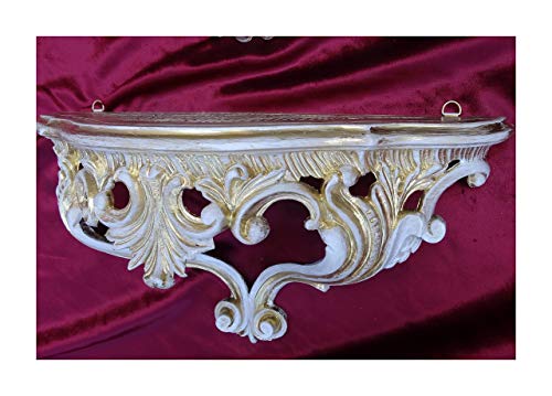 Lnxp Wandkonsole Wandregal Wandboard Konsole Hängekonsole Ablage Regal mit Ornamente Verzierungen Antik Barock Repro Rokoko Vintage Shabby in Gold/Weiß Dulacolor 83K von Lnxp