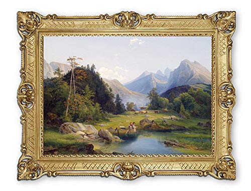 Lnxp Wunderschönes Gemälde 90x70 cm Künstler; J. Holzer ´Voralpine Landschaft ´Bild Bilder Barock Rahmen Antik Repro Renaissance als Gemälde 58B von Lnxp