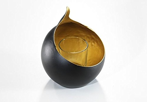 Teelichthalter aus Metall schwarz/gold rund von Locker