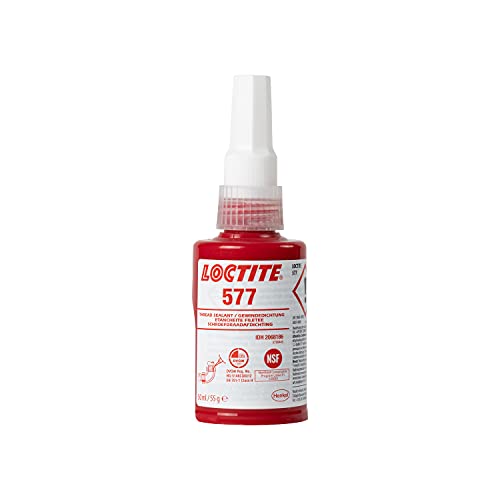 LOCTITE 577, mittelfester industrieller Klebstoff für die Gewindedichtung, universell einsetzbarer Flüssigkleber für Rohre und Metallgewinde, chemisch beständig, 1x50ml von Loctite