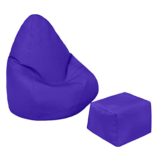 Loft 25 Kinder Sitzsack Gamer Stuhl | Wasserbeständig Möbel | Indoor Outdoor Wohnzimmer Bean Bag Sitz | Ergonomisches Design für Körper Unterstützung (Lila, Sitzsack+Fußhocker) von Loft 25
