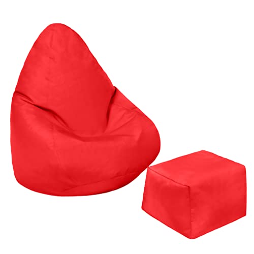 Loft 25 Kinder Sitzsack Gamer Stuhl | Wasserbeständig Möbel | Indoor Outdoor Wohnzimmer Bean Bag Sitz | Ergonomisches Design für Körper Unterstützung (Rot, Sitzsack+Fußhocker) von Loft 25