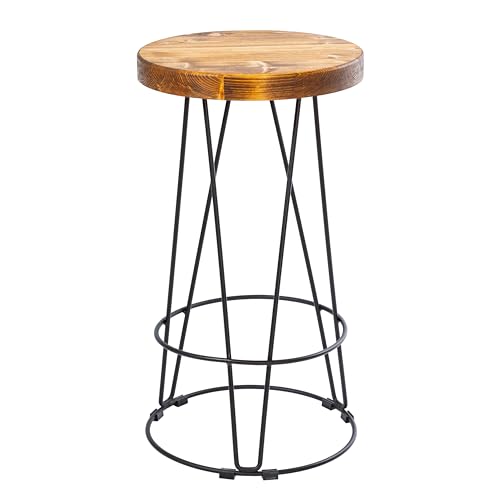 Barhocker für Hausbar, Barstuhl, Küchenstuhl, Bistrohocker, Tresenhocker mit Fußstütze, Stuhl, Keine Montage erforderlich, Industrie-Design (Rund-Form 64 cm Höhe, Braun) von Loftie