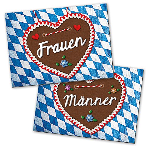 Logbuch-Verlag WC-Schilder Set - 2 Toilettenschilder im bayerischen Stil blau weiß Rautenmuster Lebkuchenherz - Frauen + Männer - Restaurant Gasthaus Bayern Türschild 10,5 x 14,8 cm Oktoberfest Deko von Logbuch-Verlag