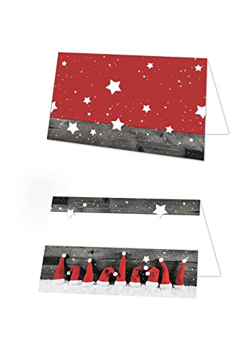 Logbuch-Verlag 50 Weihnachten Tischkarten mit Weihnachtsmützen rot weiß grau - Platzkarten Tischdeko Weihnachtsfeier 8,5 x 5,5 cm von Logbuch-Verlag