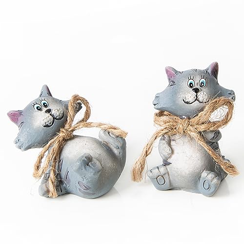 Logbuch-Verlag 2 kleine Katzen Figuren Mini Katzendeko grau Geschenk für Katzenbesitzer 4 cm Geburtstag Deko von Logbuch-Verlag