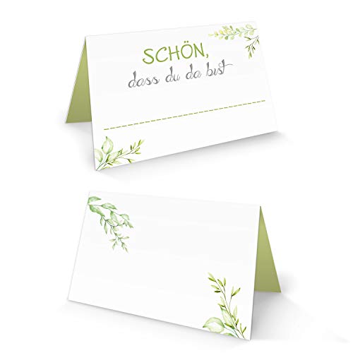 Logbuch-Verlag 25 Schön, DASS du da bist Tischkarten weiß grün Eukalyptus Zweige I Tischdeko Namensschilder Hochzeit Kommunion Taufe von Logbuch-Verlag