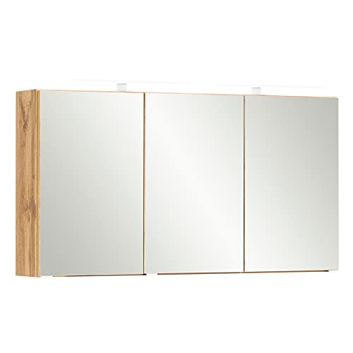 Lomadox Badezimmer 3D-Spiegelschrank 120 cm breit in Wotan Eiche Nb. mit LED Beleuchtung, B/H/T: ca. 120/64/20 cm von Lomadox