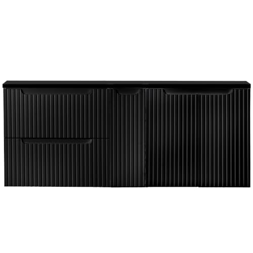 Lomadox Badezimmer Doppelwaschtisch-Unterschrank 140cm, in schwarz, gerillte Front, grifflos von Lomadox