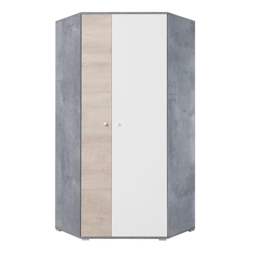 Lomadox Kleiderschrank Eckkleiderschrank in Beton weiß Eiche, 90x90cm von Lomadox