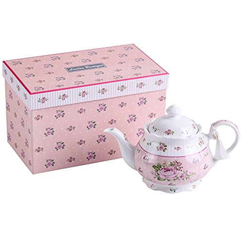 London Boutique Porzellan Teekannen Sets Teekanne Zuckerdose und Sahne Milchkännchen Shabby Chic Vintage Floral in Geschenkbox (Teekanne Rose Pink) von London Boutique