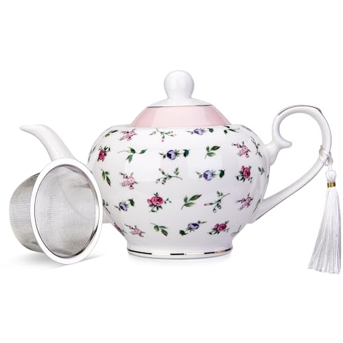 London Boutique Teekanne mit Teesieb, Teesieb für losen Tee oder Teebeutel, 700 ml Fassungsvermögen, perfekte Teekanne für 2 Tassen, leicht zu greifender Griff, Rosa von London Boutique