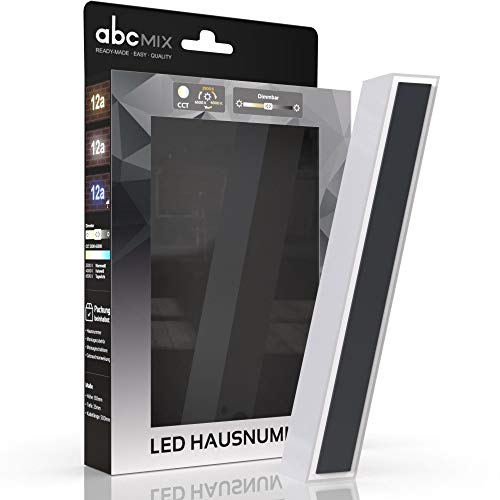 abcMIX LED Hausnummer, personalisierbare beleuchtete Hausnummer, Hausnummernleuchte mit LED - Hausnummer SCHRÄGSTRICH, Farbe ANTHRAZIT von LongLife LED GmbH by HK