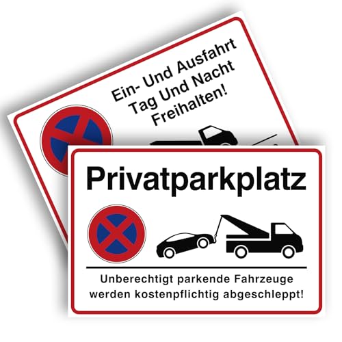 2 Parkverbotsschilder (30 x 20 cm, Alu-Metall), Parken auf privaten Parkplätzen verboten, Ein- und Ausfahrten Tag und Nacht freihalten,Parken verboten,übersichtliches Schild, leicht zu montieren von Lonimia