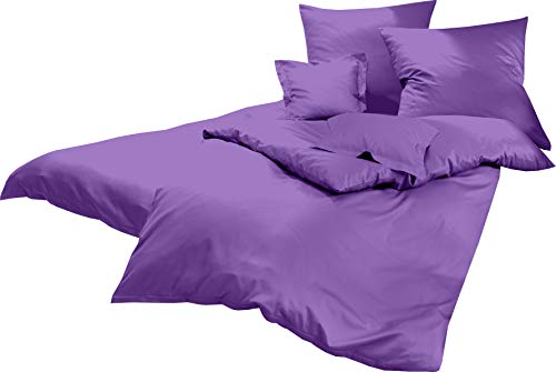 Lorena Uni Classic Bettwäsche Mako Satin Baumwolle einfarbig (violett, 135 cm x 200 cm inkl. 80x80cm Kissen) von Lorena Textil