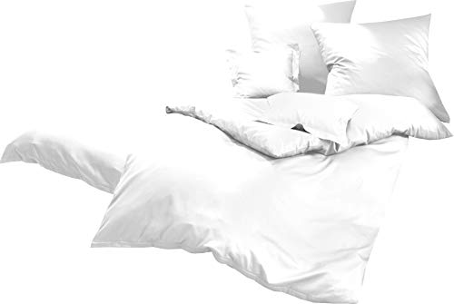 Lorena Uni Classic Bettwäsche Mako Satin Baumwolle einfarbig (weiß, 200 cm x 200 cm inkl. 2X 80x80cm Kissen) von Lorena Textil