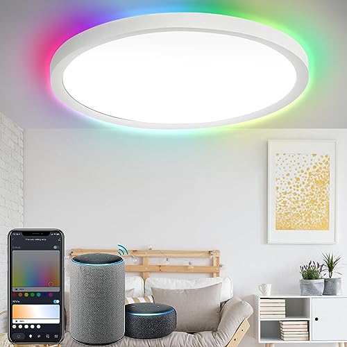Lospitch RGB LED Deckenleuchte Dimmbar, 24W 2040LM Farbwechsel Deckenlampe, App Smart Panel for Schlafzimmer Wohnzimmer Bad Küche Kinderzimmer, Kompatibel mit Alexa und Google Assistant, IP44 von Lospitch