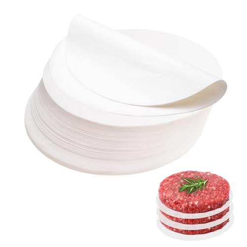 Lotbun 500 Stück Burger Papier,10cm Backpapier Rund,Blatt Backpapier Für Burgerpresse Butterbrotpapier Patties Hamburger (Weiß) von Lotbun