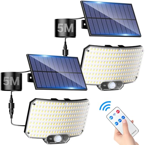 Lotmos Solarlampen für Außen mit Bewegungsmelder 2 Stück, 234 LED Aussenleuchte Solar IP65 Wasserdicht Solarleuchte 3 Modi Strahler mit Fernbedienung, Solar lampe outdoor für Garten Garage Aussen von Lotmos