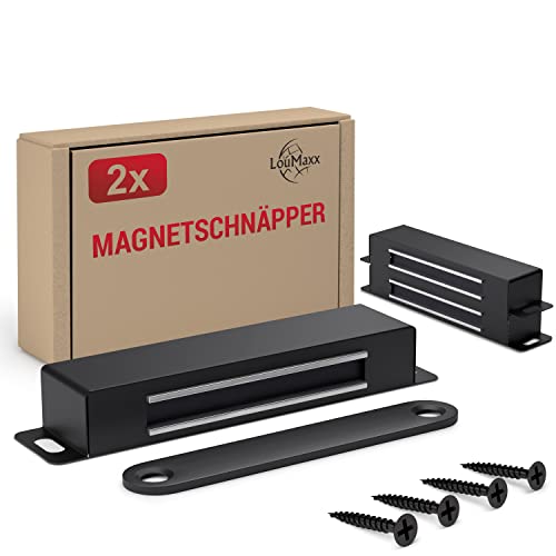 LouMaxx Magnetschnäpper - Haltekraft 25kg - 2er Set in Schwarz Edelstahl – Türmagnet - Schrankmagnet – Möbelmagnete – Tuer Magnetverschluss Edelstahl– Magnethalter Schranktür für sicheren Halt… von LouMaxx