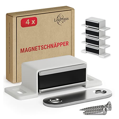 LouMaxx Magnetschnäpper stark - Haltekraft 4kg - 4er Set in weiß – Türmagnet - Magnetverschluss - Tür Magnet - Magnetverschluss Schrank - Magnet Türschließer - Magnet Schranktür von LouMaxx