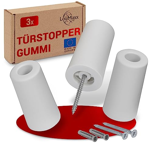 LouMaxx Türstopper Boden Schrauben aus Gummi - Bodentürstopper Ø 40 mm x 75 mm - Türstopper zum Schrauben – Türstopper Gummi - Zuverlässiger Schutz gegen anschlagende Türen - 3er Set in Weiß von LouMaxx